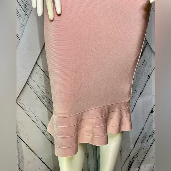 Herve Leger Halter Mermaid Bodycon Dress Blush Pink M - Picture 2 of 5